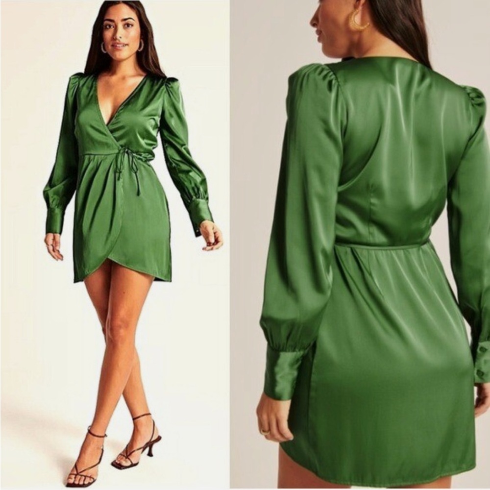 Abercrombie and Fitch long sleeve satin wrap dress xs green sexy party event